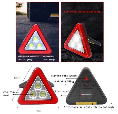 Solar LED MultiFunction Work Flood Light Red LED Emergency Warning Triangle. Collections are allowed