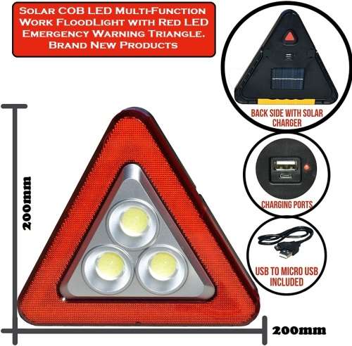 Solar LED MultiFunction Work Flood Light Red LED Emergency Warning Triangle. Collections are allowed