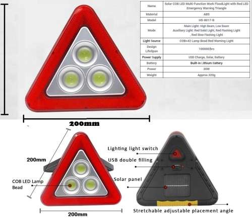 Solar LED MultiFunction Work Flood Light Red LED Emergency Warning Triangle. Collections are allowed