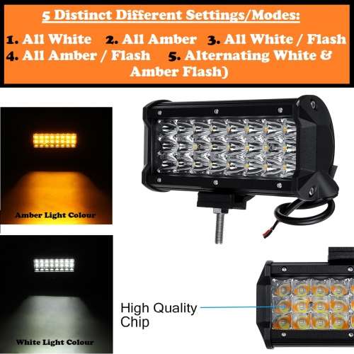 Dual Colour (Cool White and Amber) 72W LED Light Bar with Flashing Patterns. Collections Are Allowed
