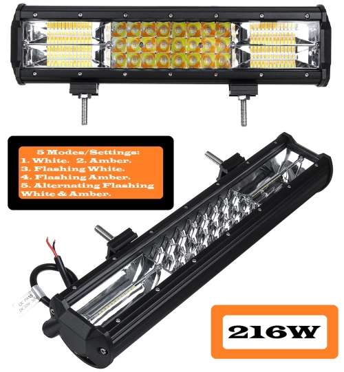 Dual Colour Amber/Cool White Vehicle 216W LED Light Bar. 5 Modes With Flashing. Collections Allowed.