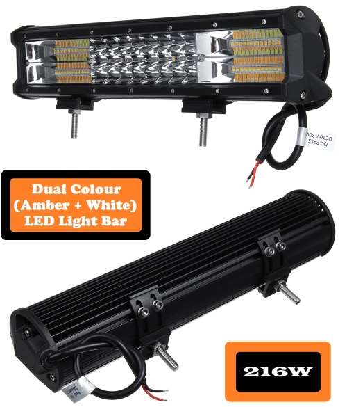Dual Colour Amber/Cool White Vehicle 216W LED Light Bar. 5 Modes With Flashing. Collections Allowed.