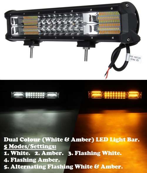 Dual Colour Amber/Cool White Vehicle 216W LED Light Bar. 5 Modes With Flashing. Collections Allowed.