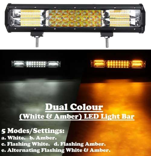 Dual Colour Amber/Cool White Vehicle 216W LED Light Bar. 5 Modes With Flashing. Collections Allowed.