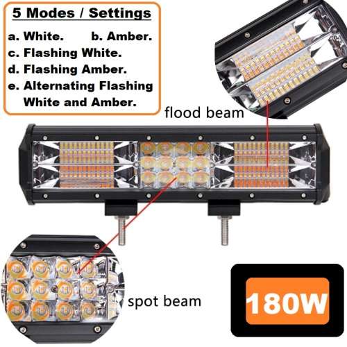 180W Dual Colour Cool White/Amber Vehicle LED Light Bar. 5 Modes With Flashing. Collections Allowed.