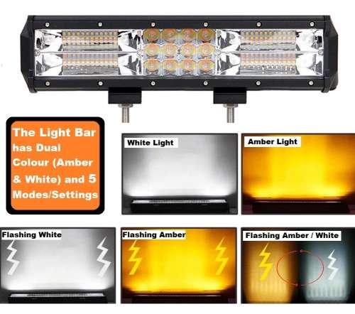 180W Dual Colour Cool White/Amber Vehicle LED Light Bar. 5 Modes With Flashing. Collections Allowed.
