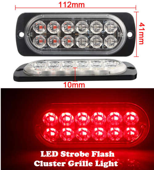 Grille Cluster RED LED Flash Strobe Lights with 12LED Beads 12V/24V. Collections Are Allowed.