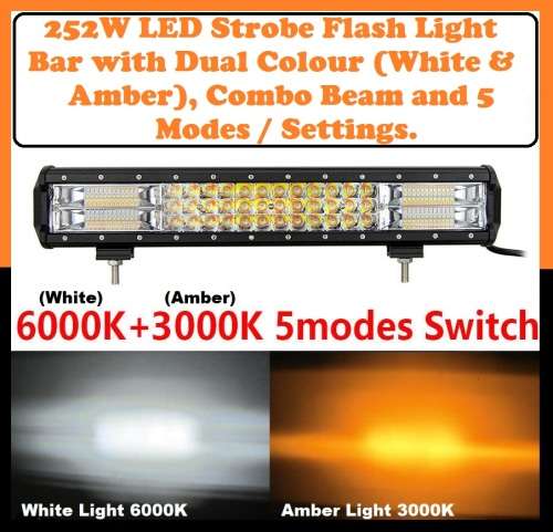 252W Dual Colour Cool White/Amber Vehicle LED Light Bar. 5 Modes With Flashing. Collections Allowed.