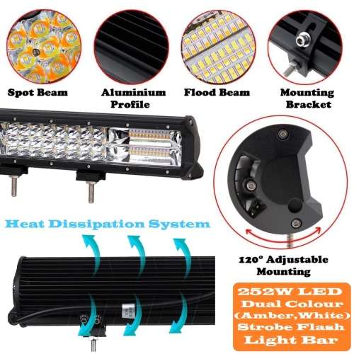 252W Dual Colour Cool White/Amber Vehicle LED Light Bar. 5 Modes With Flashing. Collections Allowed.