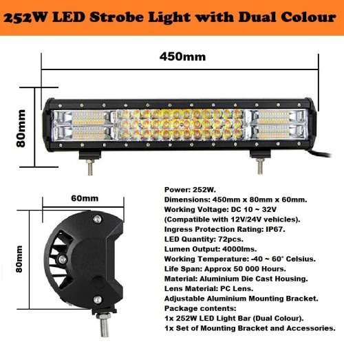 252W Dual Colour Cool White/Amber Vehicle LED Light Bar. 5 Modes With Flashing. Collections Allowed.