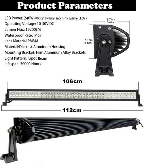 Off-Road / Hunting 240W 10~32V Hi-Power LED Auto Work, Spot, Search Light Bar. Collections Allowed.