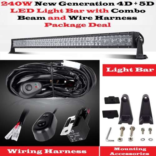 LED Light Bar: 240W NEW GENERATION 4D + 5D Optical Lenses + Wire Harness Kit. Collections Allowed.