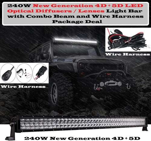 LED Light Bar: 240W NEW GENERATION 4D + 5D Optical Lenses + Wire Harness Kit. Collections Allowed.