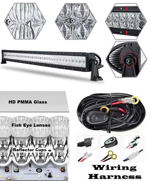 LED Light Bar: 240W NEW GENERATION 4D + 5D Optical Lenses + Wire Harness Kit. Collections Allowed.
