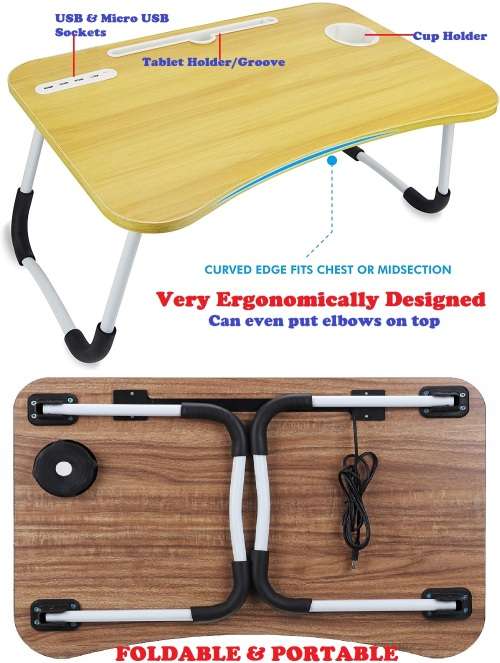 Laptop Table Stand with USB  Ports. Large Ergonomic Design Foldable, Durable. Collections Allowed.