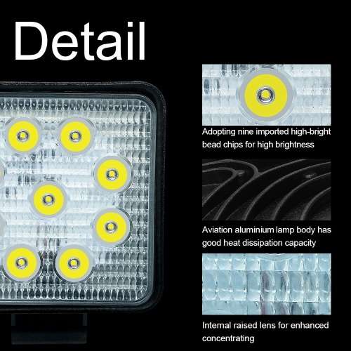 27W LED Auto Work Light Bar Spot Light Optical Lens  9~32V DC. Collections are allowed.