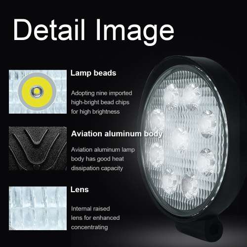 27W LED Auto Work Round Light Bar Spot Light Optical Lens  9~32V DC. Collections are allowed.