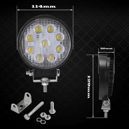 27W LED Auto Work Round Light Bar Spot Light Optical Lens  9~32V DC. Collections are allowed.