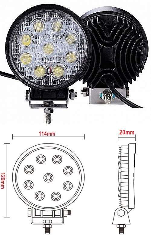 27W LED Auto Work Round Light Bar Spot Light Optical Lens  9~32V DC. Collections are allowed.