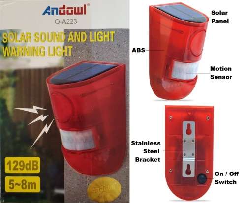 Solar Alarm LED Lamp, Solar Motion Sensor Sound and LED Light Alarm. Collections are allowed.