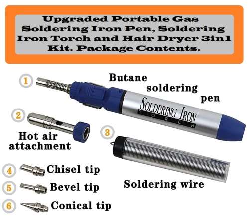 Portable Gas Soldering Iron Pen, Welding Torch and Hair Dryer 3in1 Kit. Collections are allowed.