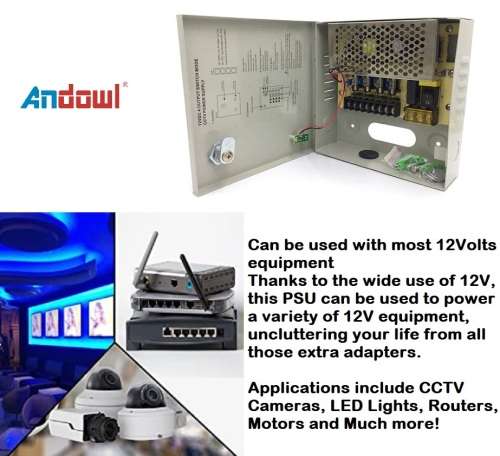 Power Supply Box with 4 Port Channels, Fuses, 10A and AC 110-220V to DC 12V. Collections are allowed