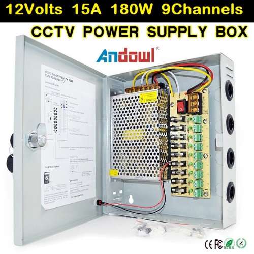 Power Supply Box with 9 Port Channels, Fuses, 15A and AC 110-220V to DC 12V. Collections are allowed
