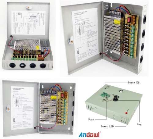 Power Supply Box with 9 Port Channels, Fuses, 15A and AC 110-220V to DC 12V. Collections are allowed