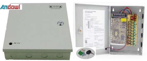 Power Supply Box with 9 Port Channels, Fuses, 15A and AC 110-220V to DC 12V. Collections are allowed