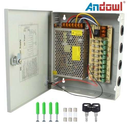 Power Supply Box with 9 Port Channels, Fuses, 15A and AC 110-220V to DC 12V. Collections are allowed
