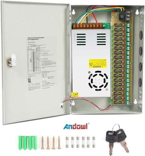 Power Supply Box with 18 Port Channels, Fuses, 25A and AC 110-220V to DC 12V. Collections allowed