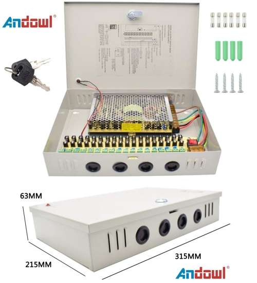 Power Supply Box with 18 Port Channels, Fuses, 25A and AC 110-220V to DC 12V. Collections allowed