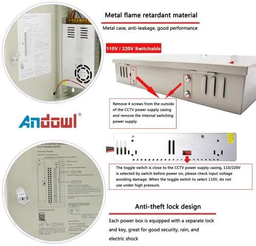 Power Supply Box with 18 Port Channels, Fuses, 25A and AC 110-220V to DC 12V. Collections allowed