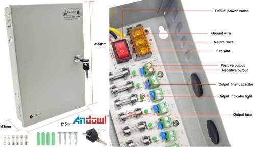 Power Supply Box with 18 Port Channels, Fuses, 25A and AC 110-220V to DC 12V. Collections allowed