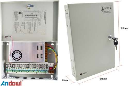 Power Supply Box with 18 Port Channels, Fuses, 25A and AC 110-220V to DC 12V. Collections allowed