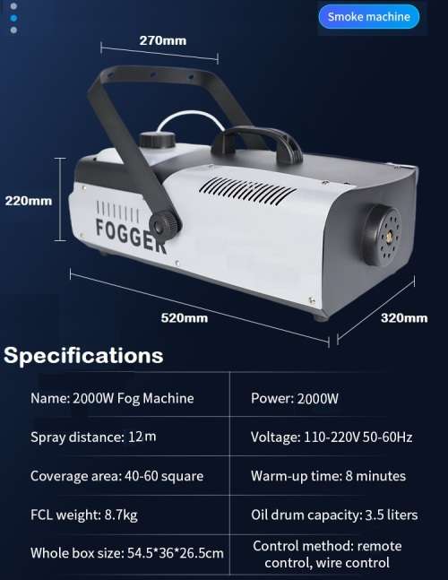 Smoke, Fogger Machine 2000W Professional Heavy Duty, Compact and High Capacity. Collections allowed.