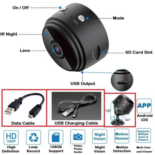 WiFi Miniature Spy HD Camera. Portable with Night Vision, Motion Sensor and more Collections Allowed