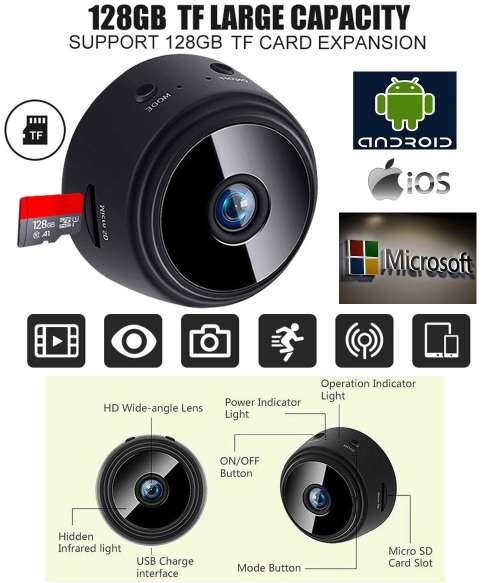 WiFi Miniature Spy HD Camera. Portable with Night Vision, Motion Sensor and more Collections Allowed