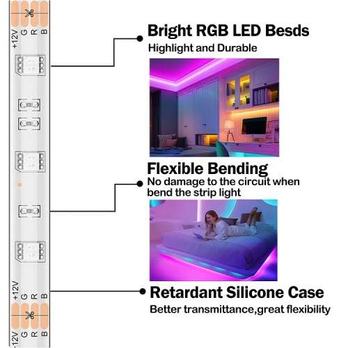 LED Strip Lights: 5-metre RGB Rolls with Adapter + Driver and Remote Control Kit Collections Allowed