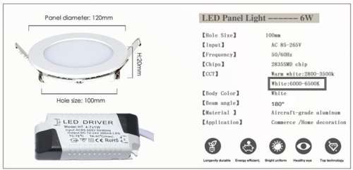 6W 220V LED Panel Ceiling Lights Complete with Fittings and Driver / PSU. Collections are allowed.