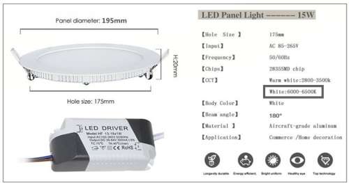 Round Panel LED Ceiling Lights 15W 220V Complete with Fittings plus Driver /PSU. Collections allowed