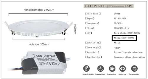 Round Panel LED Ceiling Lights Complete with Fittings plus Driver /PSU 18W 220V. Collections allowed