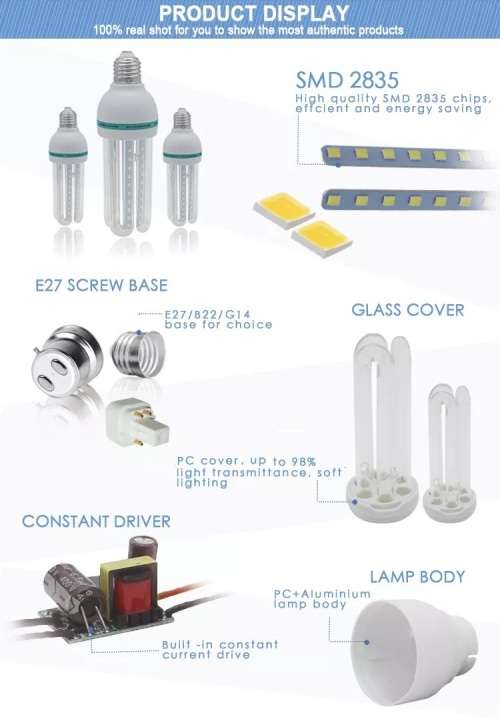 LED Light Bulbs: 5W U-Shape Energy Saver Corn Design 220V in E27 and B22. Collections allowed