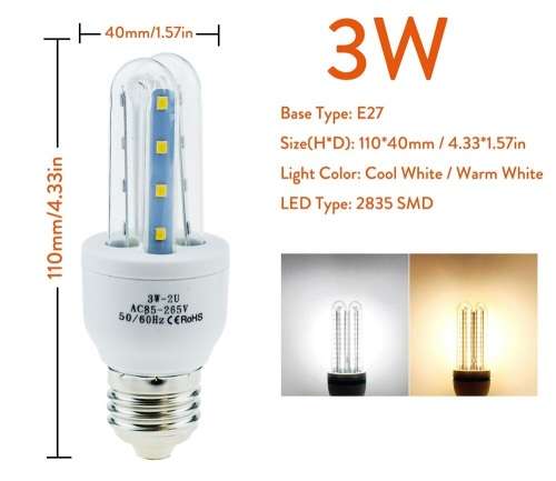 LED Light Bulbs: Glass Covered Corn U-Shape Eenergy Saver 220V In E27 and B22. Collections allowed
