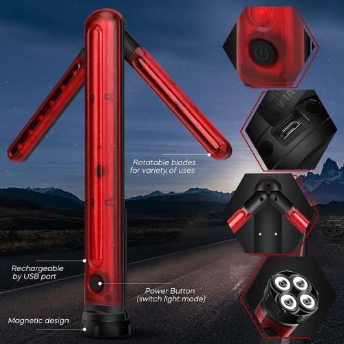 Flash Strobe Warning Traffic Wand Light, Magnetic, Unfolding Rotating Blades. Collections Allowed
