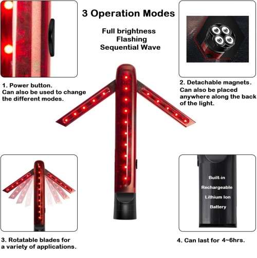 Flash Strobe Warning Traffic Wand Light, Magnetic, Unfolding Rotating Blades. Collections Allowed