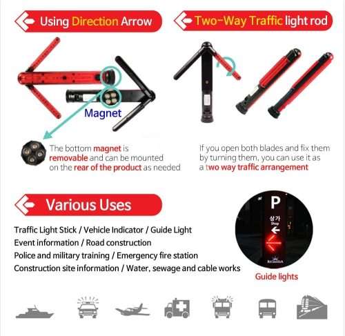 Flash Strobe Warning Traffic Wand Light, Magnetic, Unfolding Rotating Blades. Collections Allowed