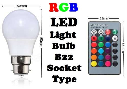 Colour Changing LED RGB Light Bulb with Wireless IR Remote Control. Collections are allowed.