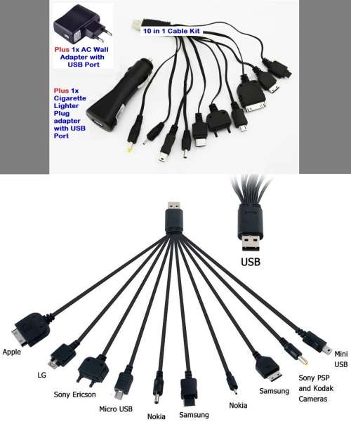 USB Multi Charger Cable Kit For Mobile Devices:  10 in 1 Complete Set.  Collections are allowed.