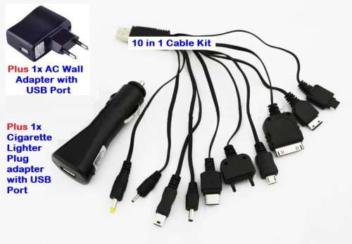 USB Multi Charger Cable Kit For Mobile Devices:  10 in 1 Complete Set.  Collections are allowed.